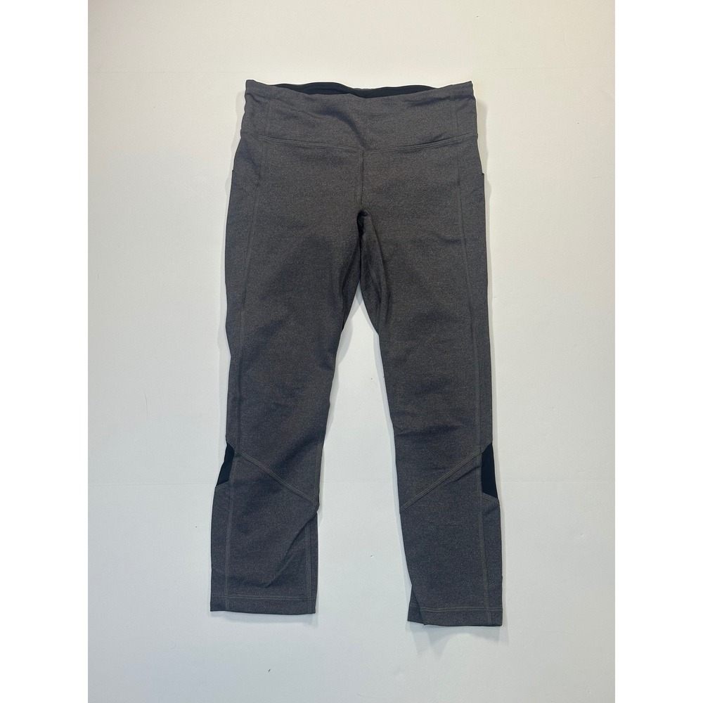 Lululemon Pace Rival Crop 22 Leggings Heathered Black Mesh Panels Womens